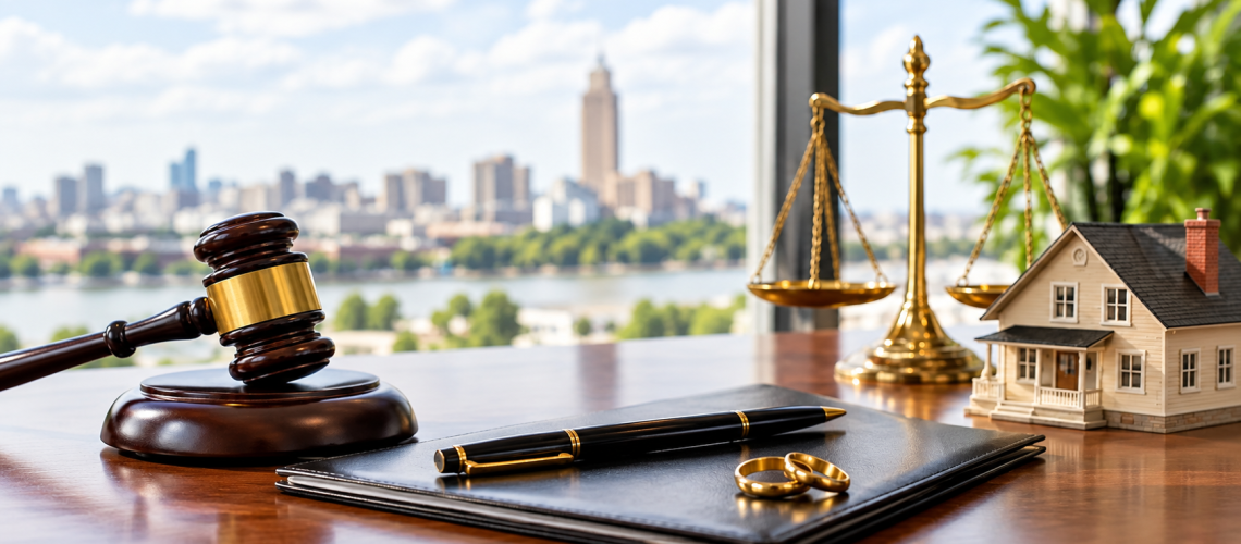 Couple reviewing financial documents during a high asset divorce in Ohio